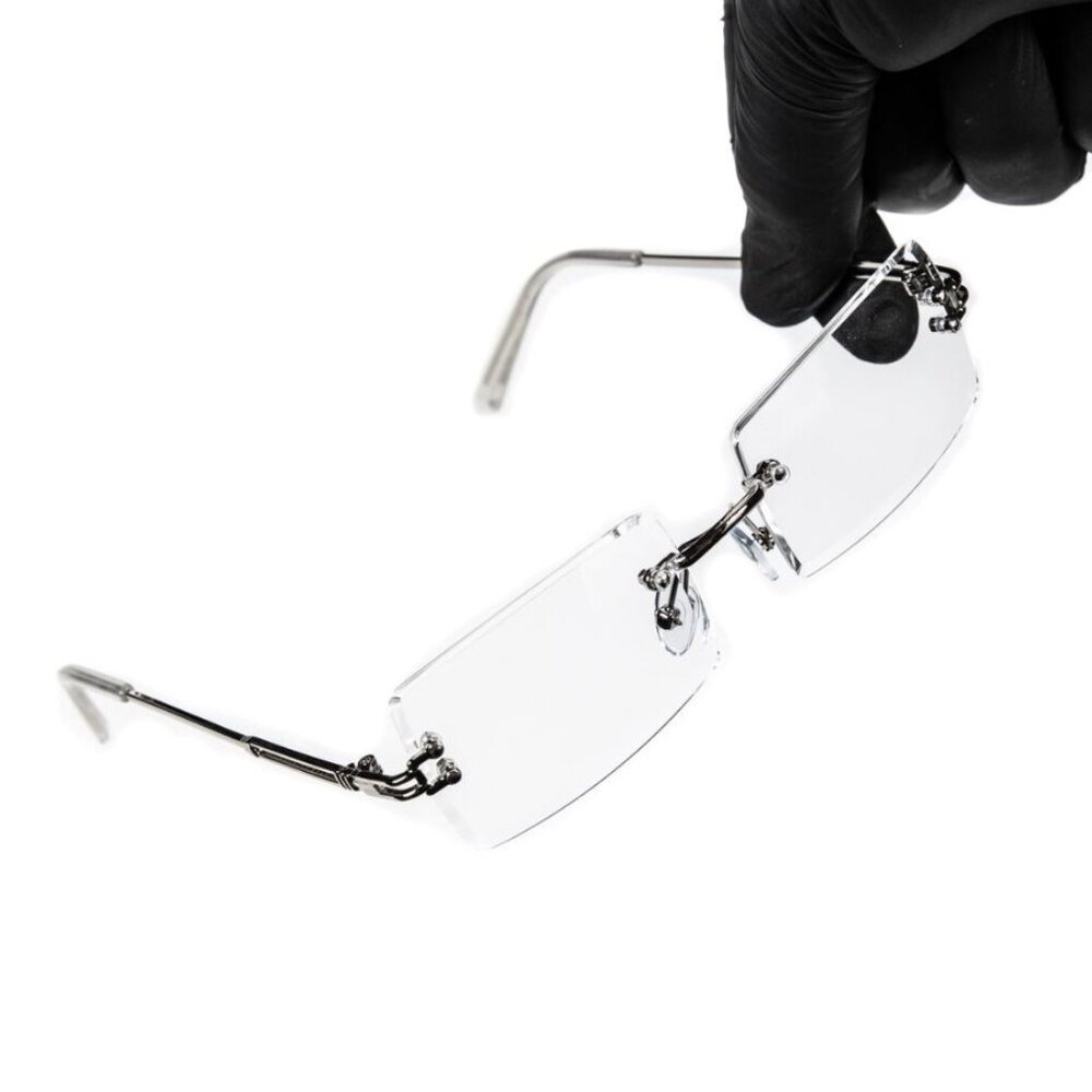 Men Hip Hop Sunglasses Square Rimless Silver Clear Lens Street Fashion Lentes